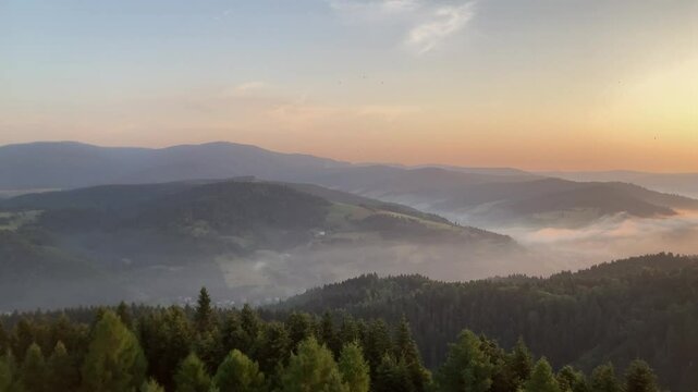 Beskid Sądecki, Muszyna Dolina Popradu, poranne mgły