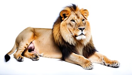 Obraz premium lion in front of white background, A Captivating Portrait of a Lion on a White Background, Showcasing Its Commanding Features and Graceful Strength