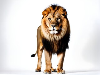 Obraz premium A Stunning Image of a Lion Isolated Against a White Background, Emphasizing Its Dominant Aura and Magnificent Mane