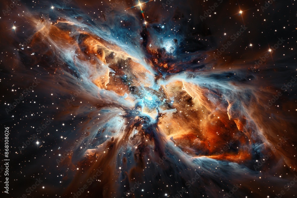 Poster a nebula resembling a celestial ocean with swirling waves and hidden bioluminescent creatures