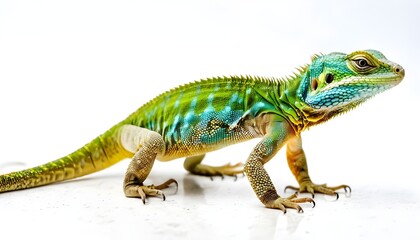 Naklejka premium A Captivating Portrait of a Lizard on a White Background, Showcasing Its Graceful Form and Distinctive Characteristics, chameleon on a white background