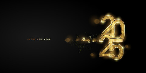 2025 typography design concept, Happy NewYear Greeting Card 3d Number Gold. Happy new year 2025 cover design, for banners, posters, backgrounds and greetings.