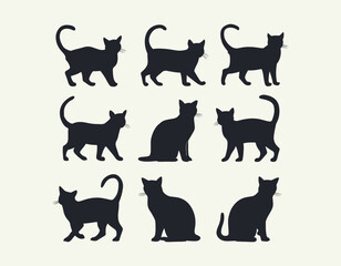 Cat silhouette collection. Set of black cat silhouette. Kitten silhouette collection. Collection of 