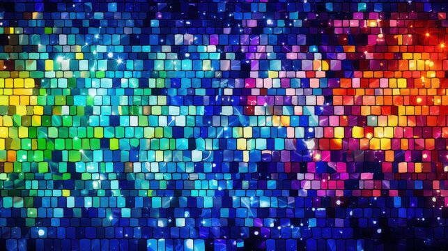 Neon rainbow pride mosaic symmetrical layout with vibrant colors  LGBTQ celebration background.