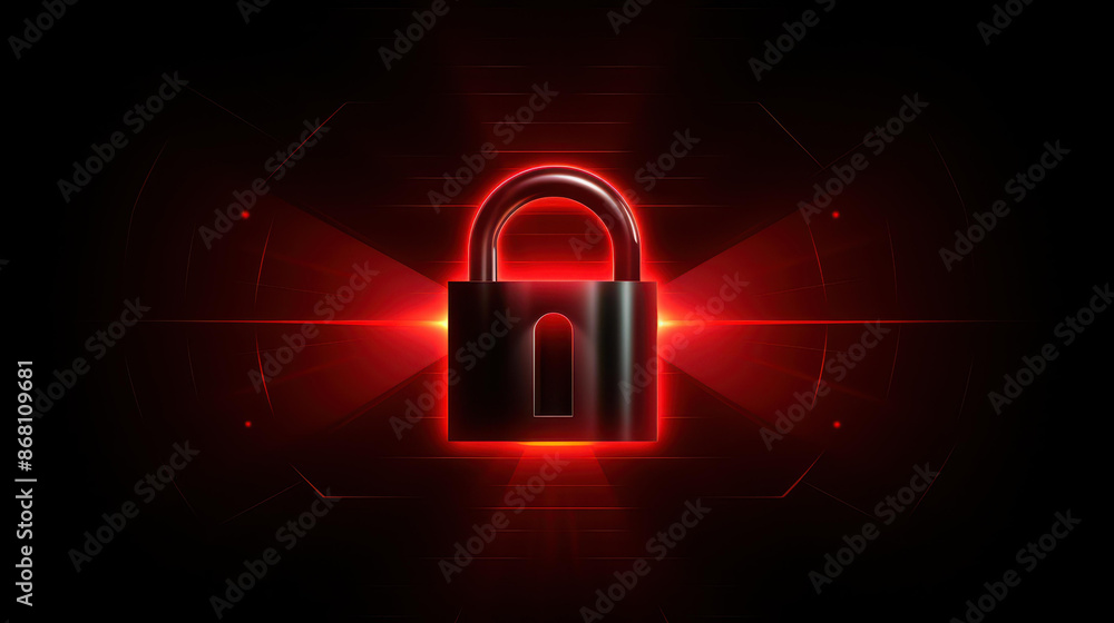 Poster enhance security with a red glowing cybersecurity lock to protect your data in the darkness.