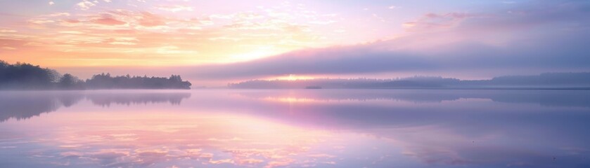 Obraz premium A calm lake with a sun reflecting on the water