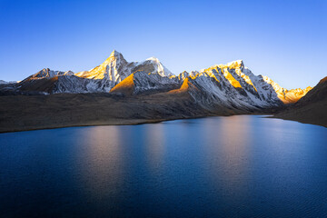 The lake in the morning with Ama Drime mountain of Himalaya