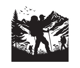 hiking vector art graphic resources silhouette vector style, white background