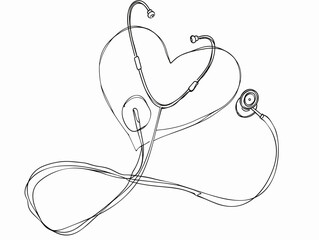 Minimalist Medical Symbol: Stethoscope-Heart Fusion in Line Art