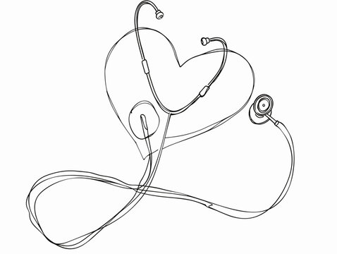 Minimalist Medical Symbol: Stethoscope-Heart Fusion in Line Art