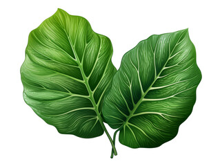 Fototapeta premium High-quality illustration of two green tropical leaves with detailed veins, perfect for botanical designs, nature themes, and eco projects.