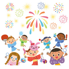 花火とお祭りと仲良し子供達