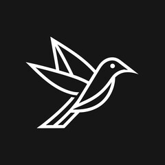 paper bird fly line art logo icon design template illustration.