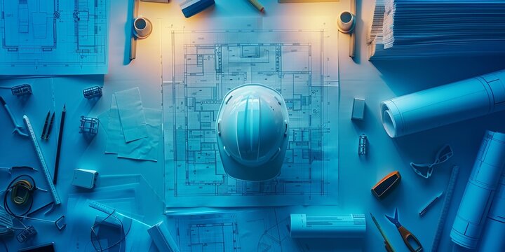 Architectural Plans and Tools in Professional Workspace