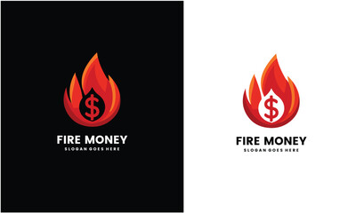 Dollar sign with fire icon logo design. Fire dollar logo design template.