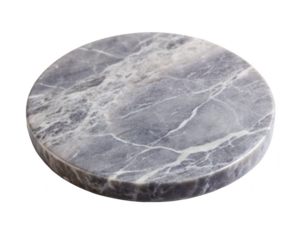 Round Gray Marble Plate With Veins showcasing the natural beauty and intricate patterns of the marble stone. Isolated on transparent background, png.