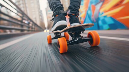 Obraz premium Thrilling Electric Skateboard Ride in Urban Landscape
