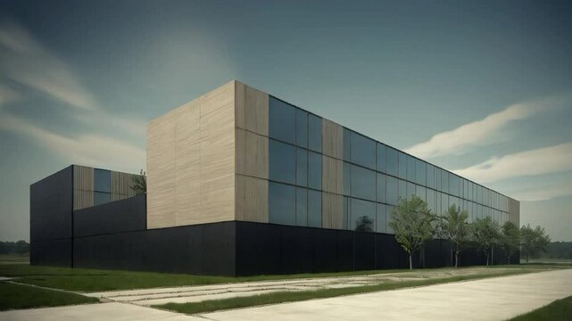 Open modern house with four levels, in the style of Ludwig Mies van der Rohe