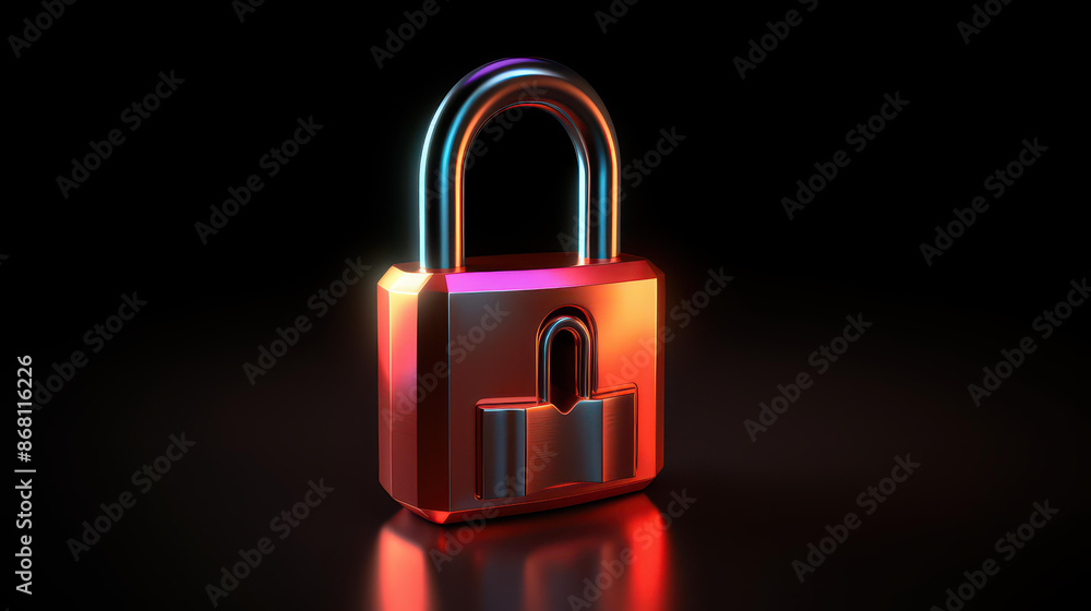 Poster enhance security with a red glowing cybersecurity lock to protect your data in the darkness.