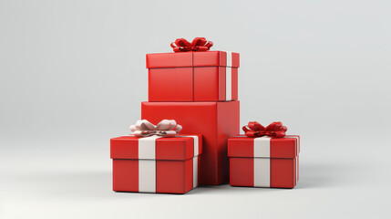 Fototapeta premium A red Christmas gift box wrapped with a festive ribbon and bow.