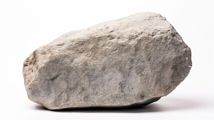 Obraz premium Detailed closeup of a single gray rock against a white backdrop, showcasing its rough, textured surface.