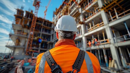 Construction Worker Looking at Building.