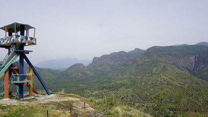 View Tower from sightseeing place at kodaikanal. Silver falls is visible