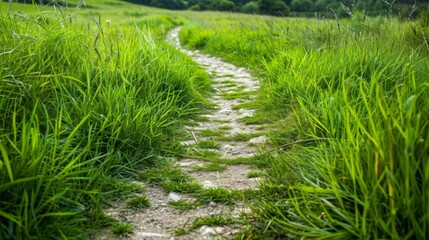 path through a green grass field background illustration generated by ai