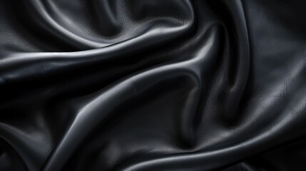 Obraz premium Abstract close up studio photography of real black leather with dark wave background texture