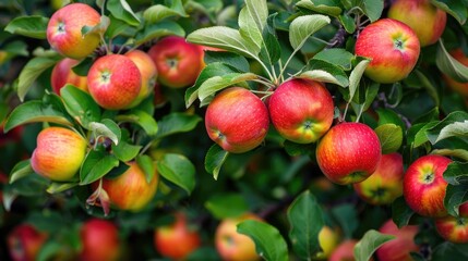 Obraz premium Apple tree with branches full of ripe apples ready to be picked