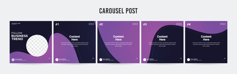 Set of minimalist business carousel post, Customize social media template design, Instagram and Linkedin carousel post, template eps 10.	