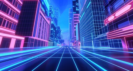 Fototapeta premium Neon Cityscape: A Futuristic Street in Vivid Hues