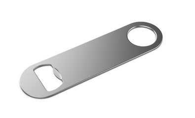 Blank bottle metal opener for promotional branding presentation 3d illustration.