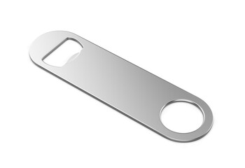 Blank bottle metal opener for promotional branding presentation 3d illustration.