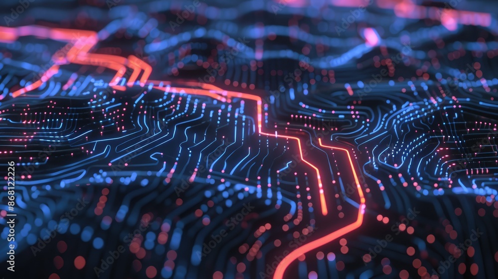 Poster an abstract representation of artificial intelligence with glowing digital brain patterns