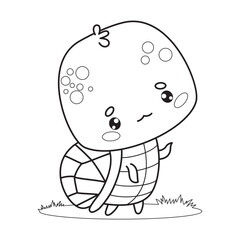 Cute turtle. Funny outline cartoon kawaii character animal. Line drawing, coloring book. Vector illustration. Kids collection