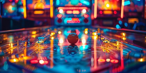 Vibrant Pinball Machine Lights in Neon Arcade Glow for Retro Gaming Experience