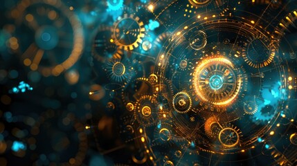 Obraz premium An abstract network of gears and cogs, symbolizing mechanical precision and engineering