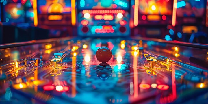 Vibrant Pinball Machine Lights in Neon Arcade Glow for Retro Gaming Experience