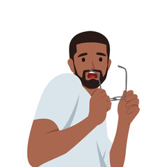 Anxious young man feel distressed worried suffer from panic attack. Flat vector illustration isolated on white background