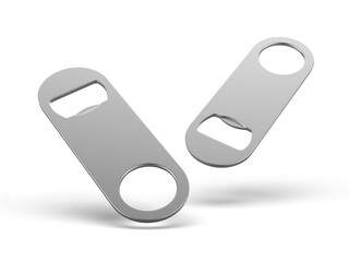 Blank bottle metal opener for promotional branding presentation 3d illustration.