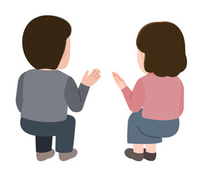 Obraz premium 話し合う後ろ姿の男性と女性 イラスト01