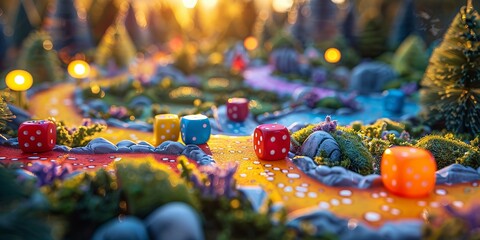 Magical Evening Board Game Adventure in a Fantasy Forest Setting