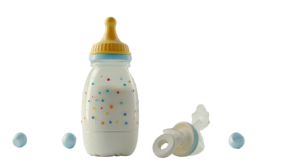 Baby Bottle with Milk and Pacifier on transparent background