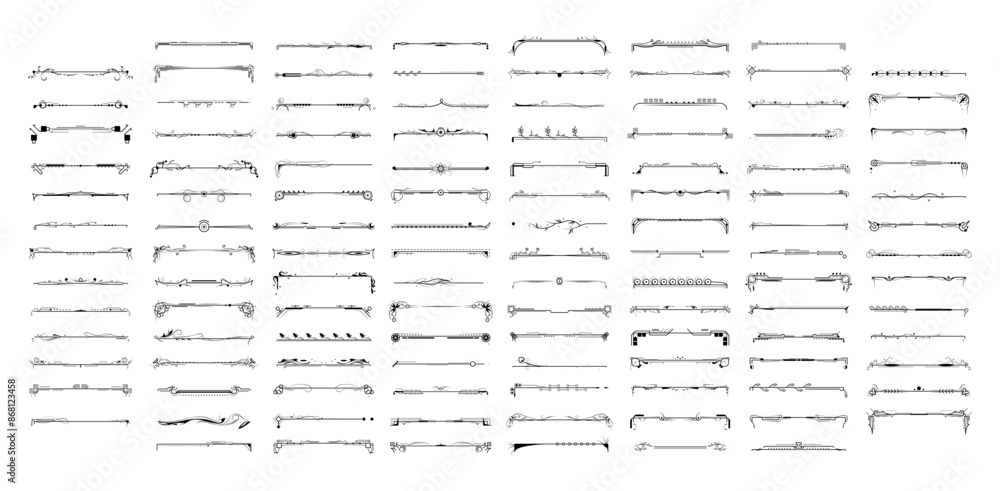 Poster set black simple line collection doodle border elements vector design style sketch isolated illustra