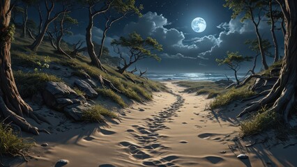 Moonlit Path to the Beach.