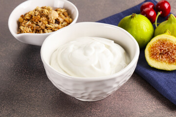 Traditional homemade Greek yoghurt with granola
