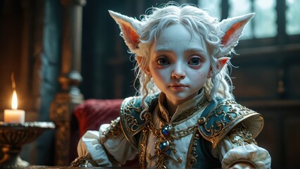 Young Elf Warrior with Pointed Ears and Golden Armor.