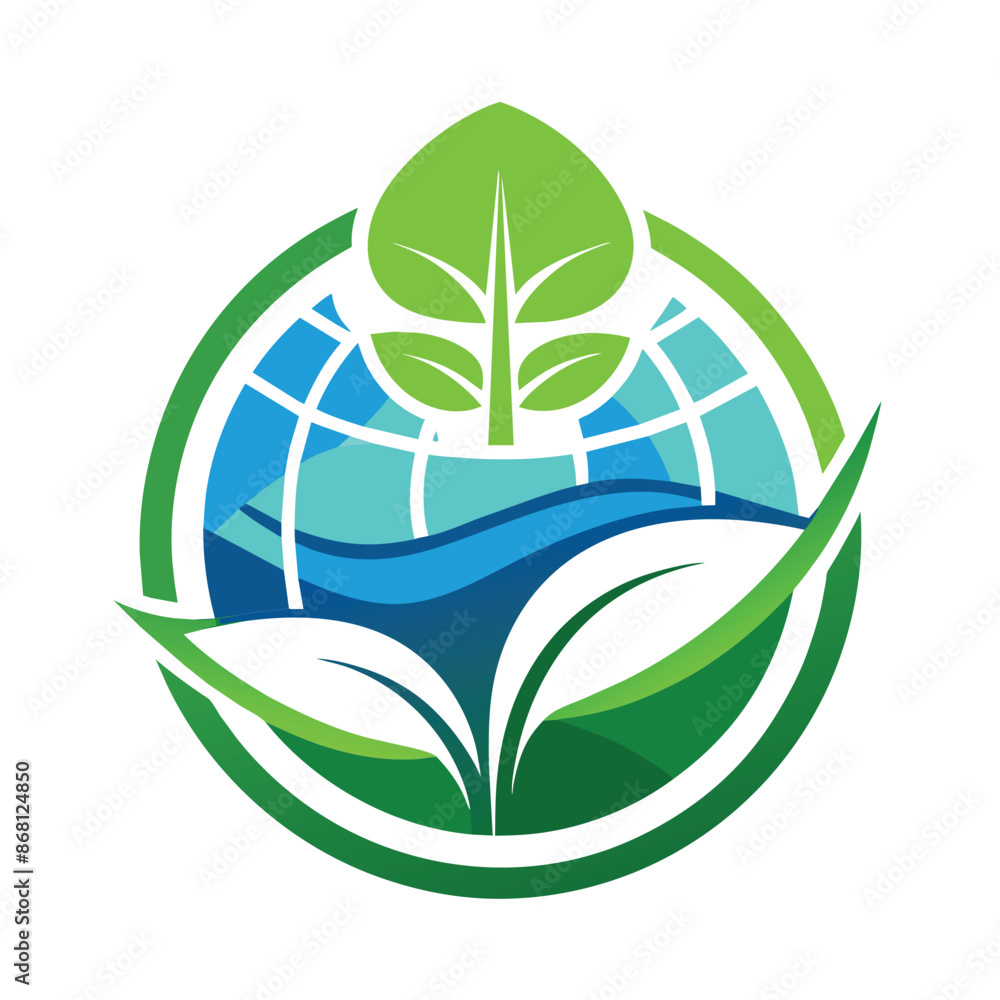 Aufkleber a logo featuring a leaf with a globe on top of it, designed with clean lines and negative space, log
