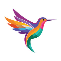 Obraz premium A vibrant hummingbird with colorful feathers flying through the air, Vibrant and colorful hummingbird design, minimalist logo
